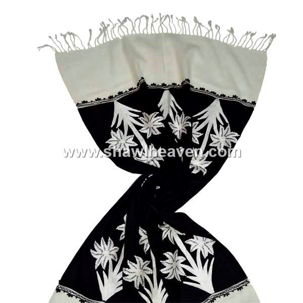 Flower pot indian embroidery design shawl wrap in high contrast colors